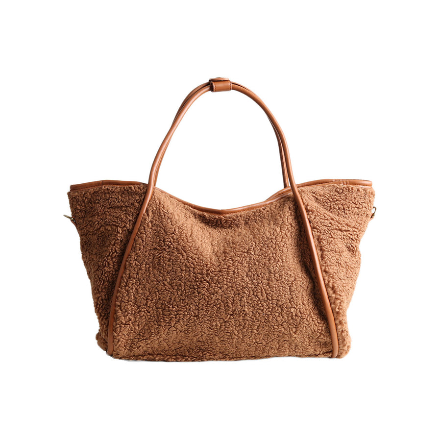 Oversized Camel Sherpa Plain Shoulder Bag