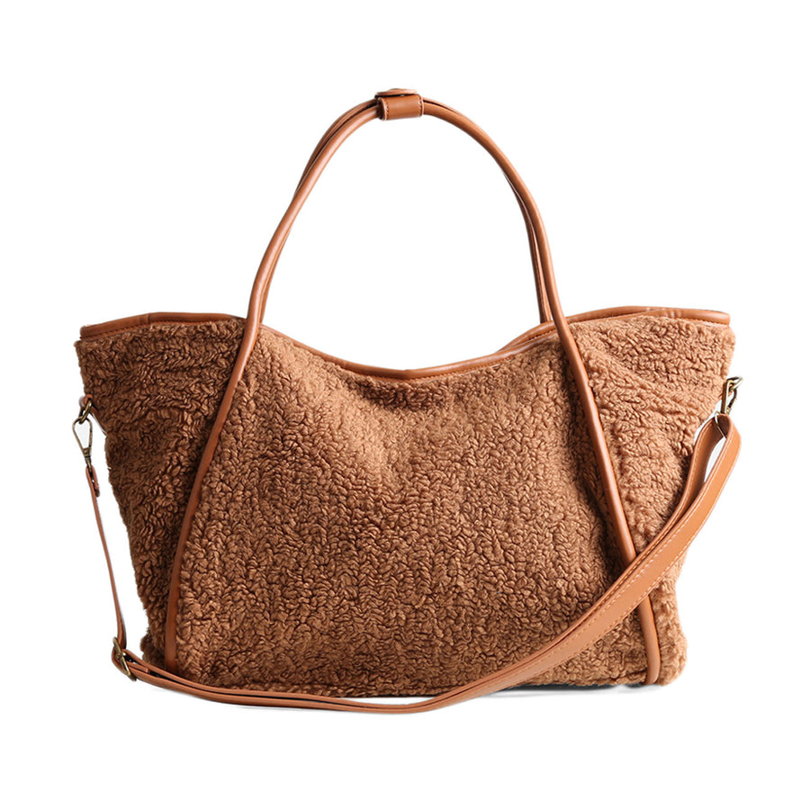 Oversized Camel Sherpa Plain Shoulder Bag
