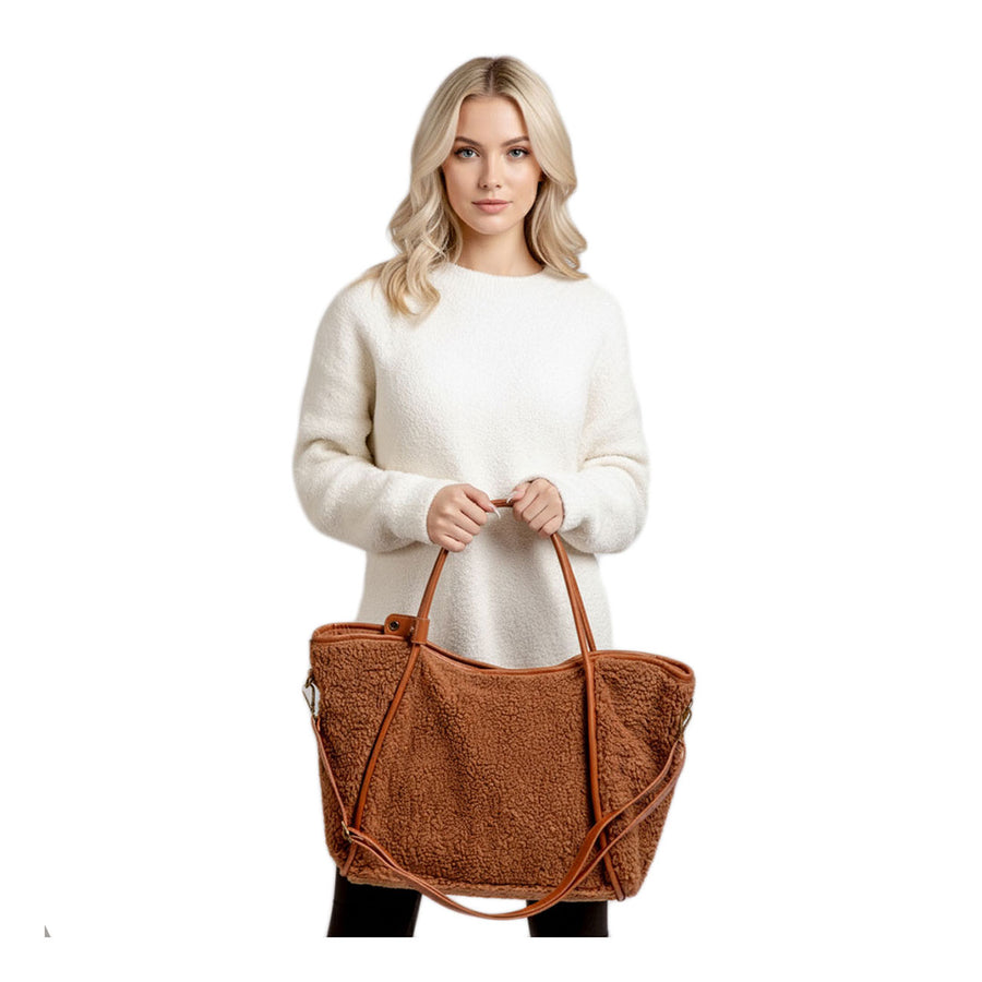 Oversized Camel Sherpa Plain Shoulder Bag