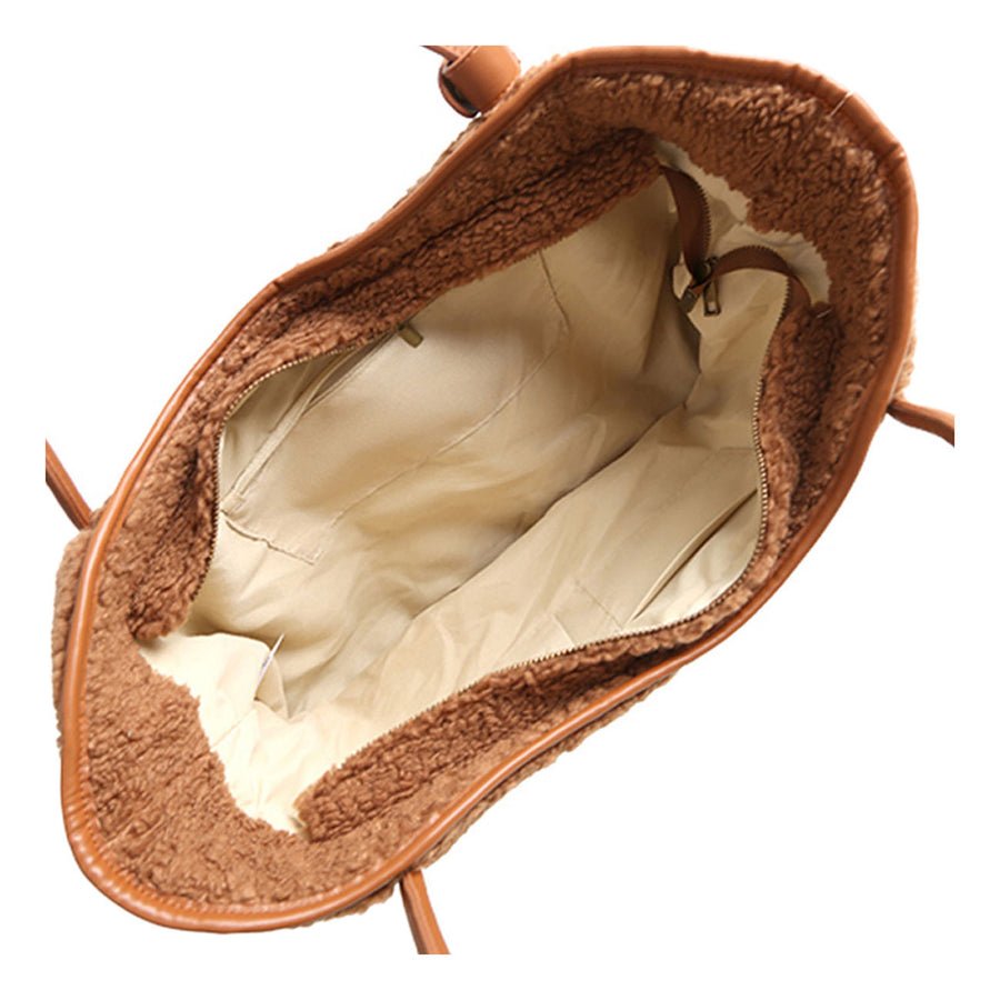Oversized Camel Sherpa Plain Shoulder Bag