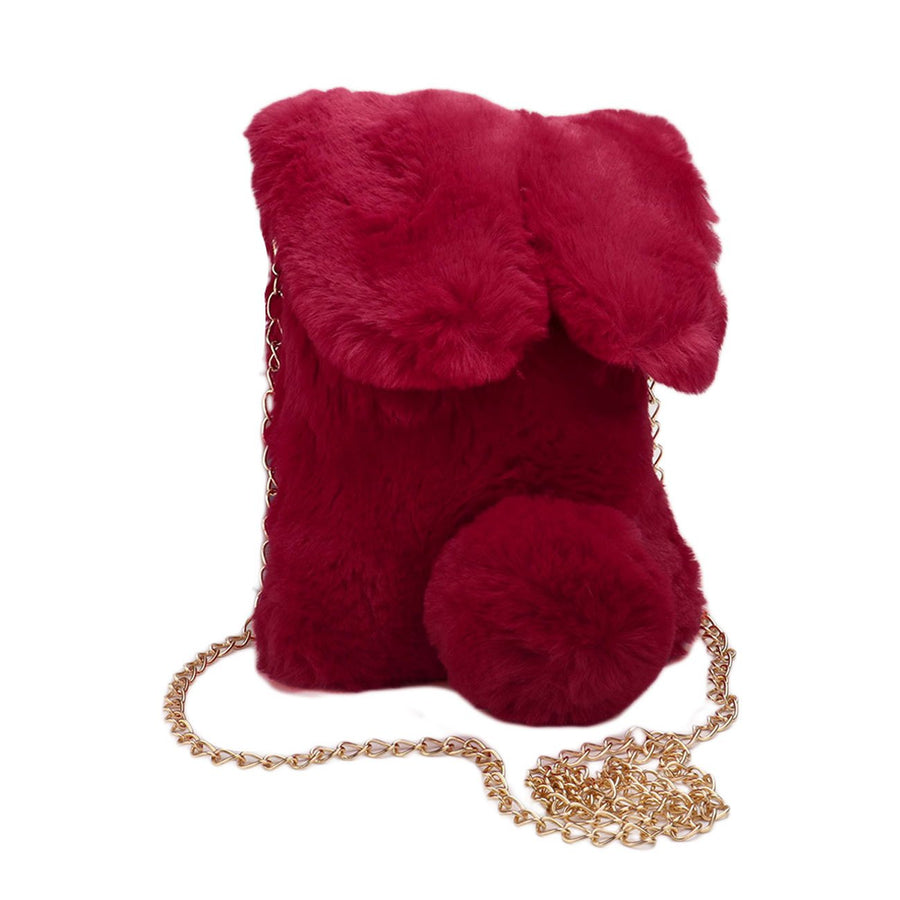 Burgundy Furry Bunny Clutch Crossbody Bag