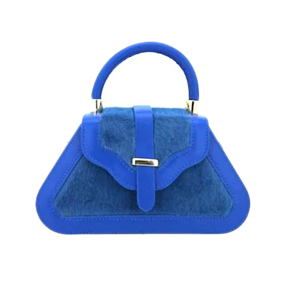 Gorgeous Furry Blue Geometric Top Handle Bag