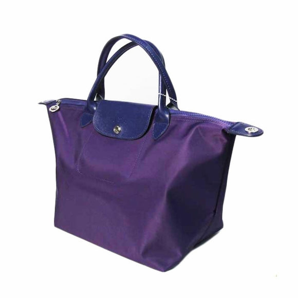 Purple Genuine Leather Trim Shoulder Bag