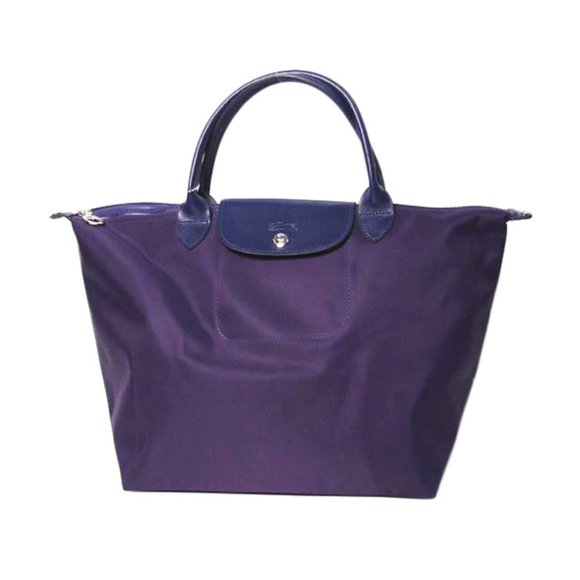 Purple Genuine Leather Trim Shoulder Bag