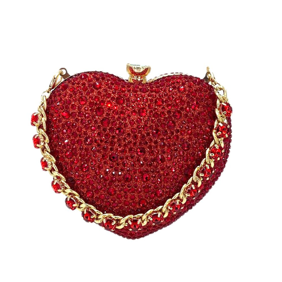 Silver Heart Shaped Stone Beaded Clutch Bag