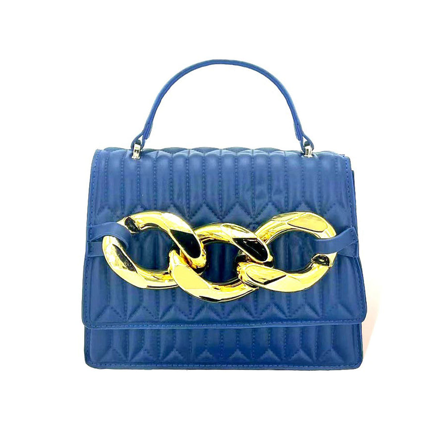 Blue Chunky Chain Top Handle Crossbody Bag