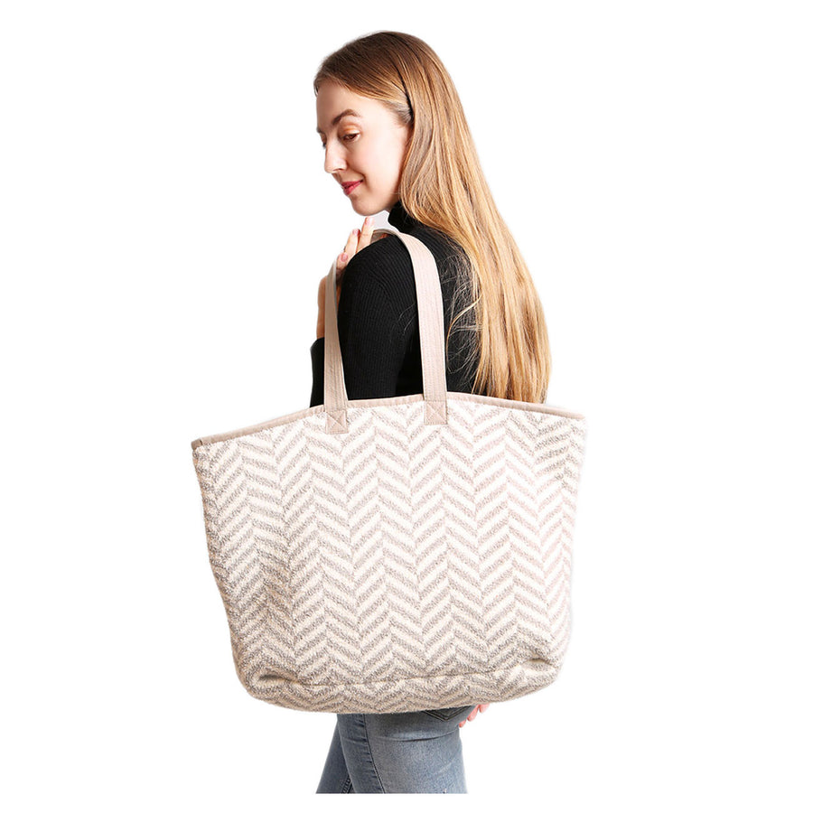 Oversize Black Herringbone Tote Bag