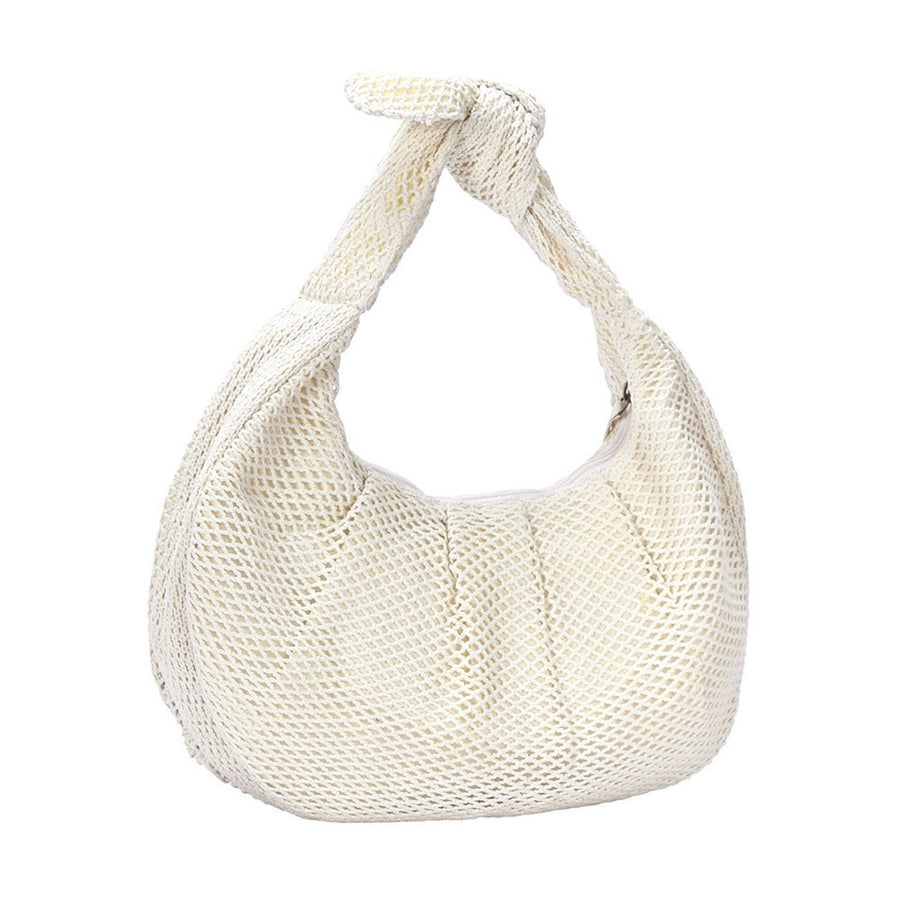 Ivory Flower Pointed Crescent Crochet Shoulder Bag