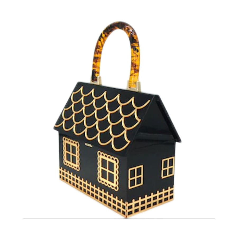 Stunning Black Novelty House Top Handle Bag
