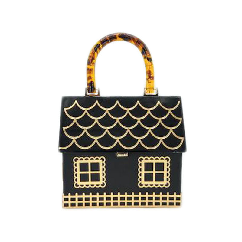 Stunning Black Novelty House Top Handle Bag