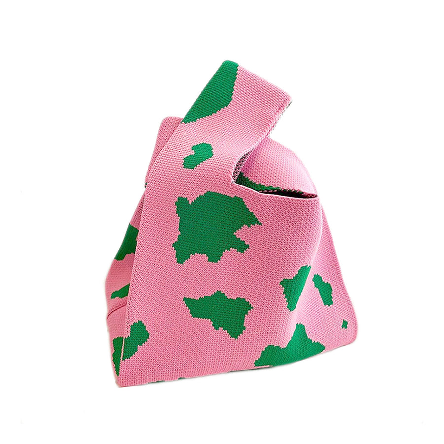 Whimsical Pink Cow Pattern Knit Tote Bag