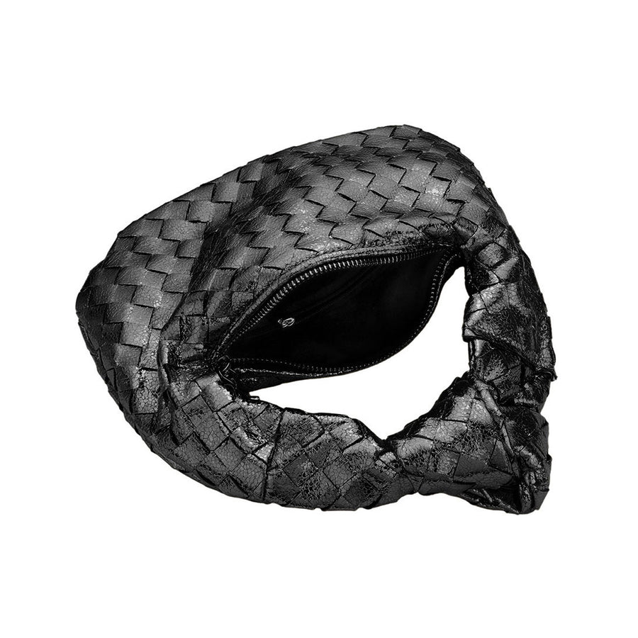 Metallic Black Woven Knot Handle Bag