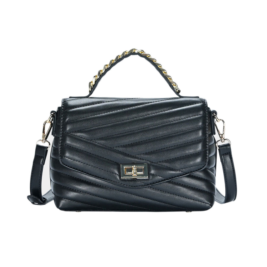 Black Line Detailed Tote Crossbody Bag