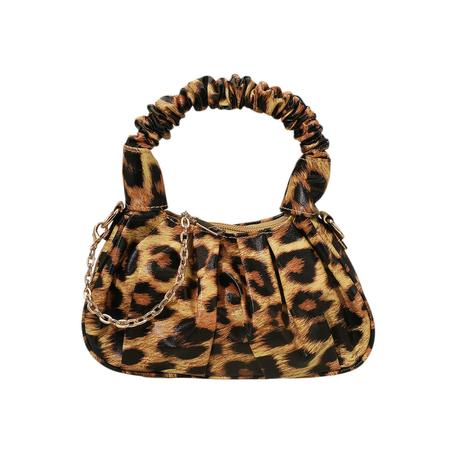 Leopard Faux Leather Top Handle Crossbody Bag