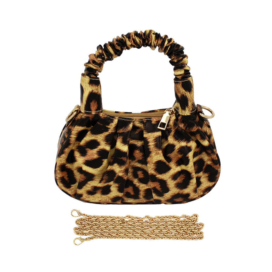 Leopard Faux Leather Top Handle Crossbody Bag
