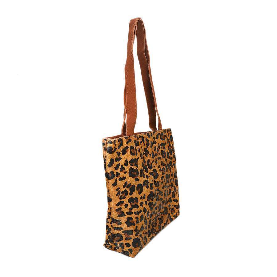 Genuine Calf Hair Leopard Print Shoulder Tote Bag