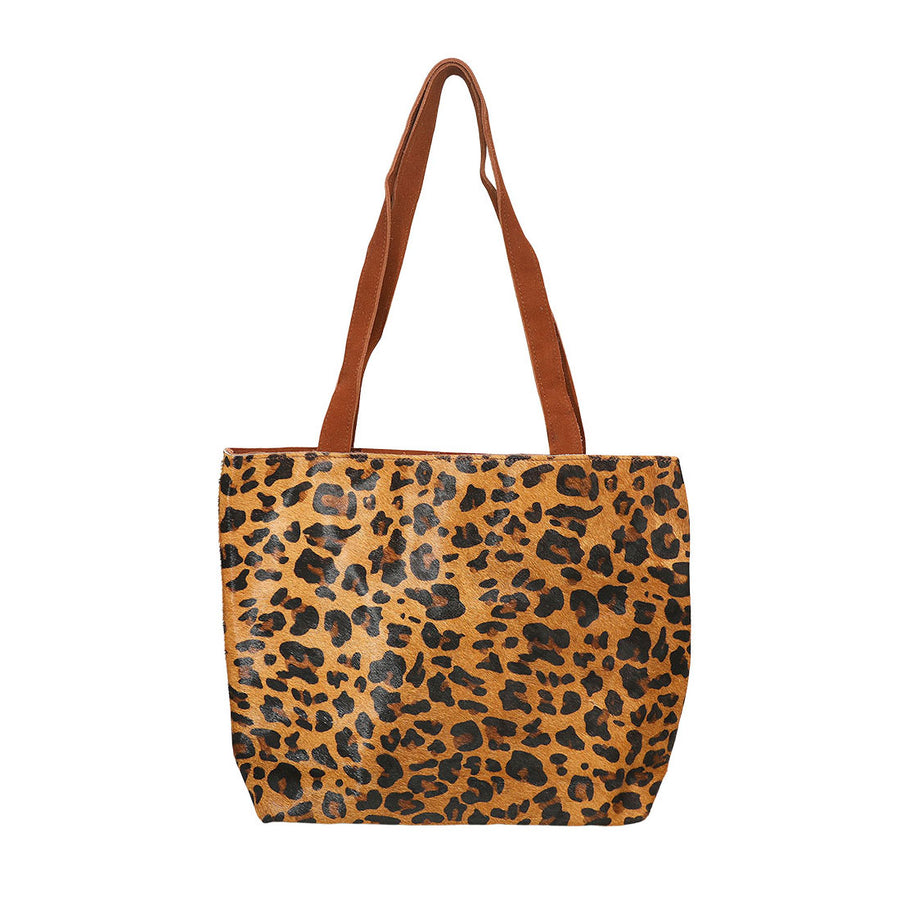 Genuine Calf Hair Leopard Print Shoulder Tote Bag