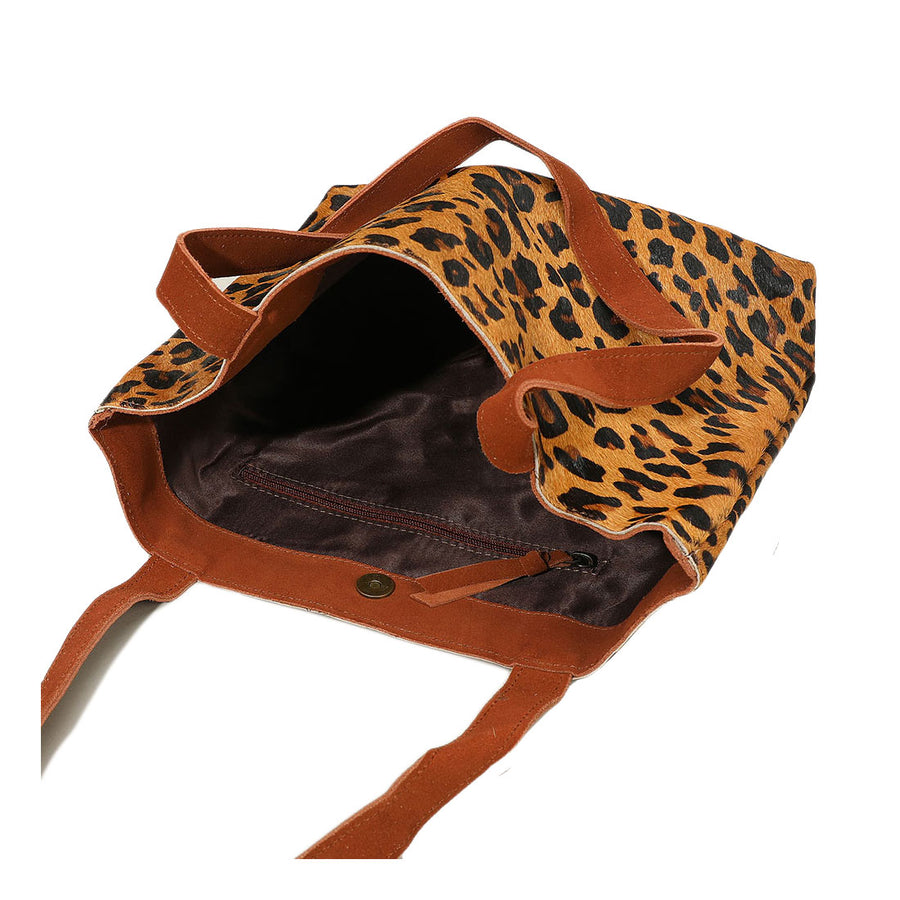 Genuine Calf Hair Leopard Print Shoulder Tote Bag