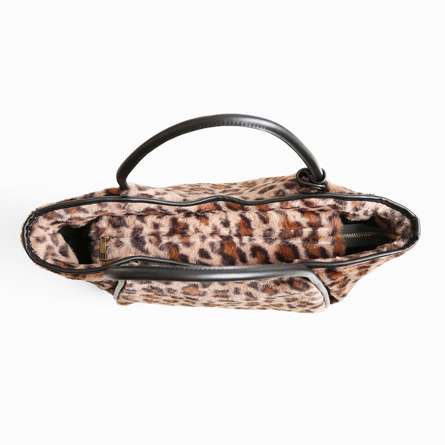 Oversized Leopard Pattern Furry Shoulder Bag