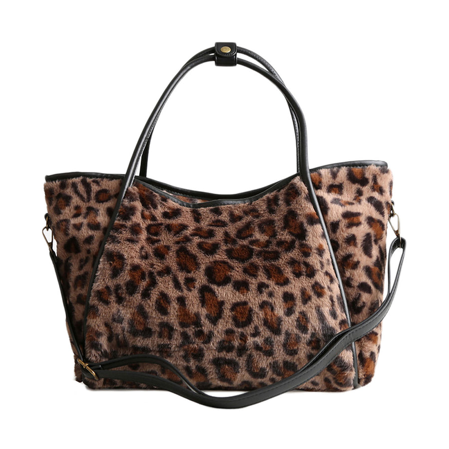 Oversized Leopard Pattern Furry Shoulder Bag