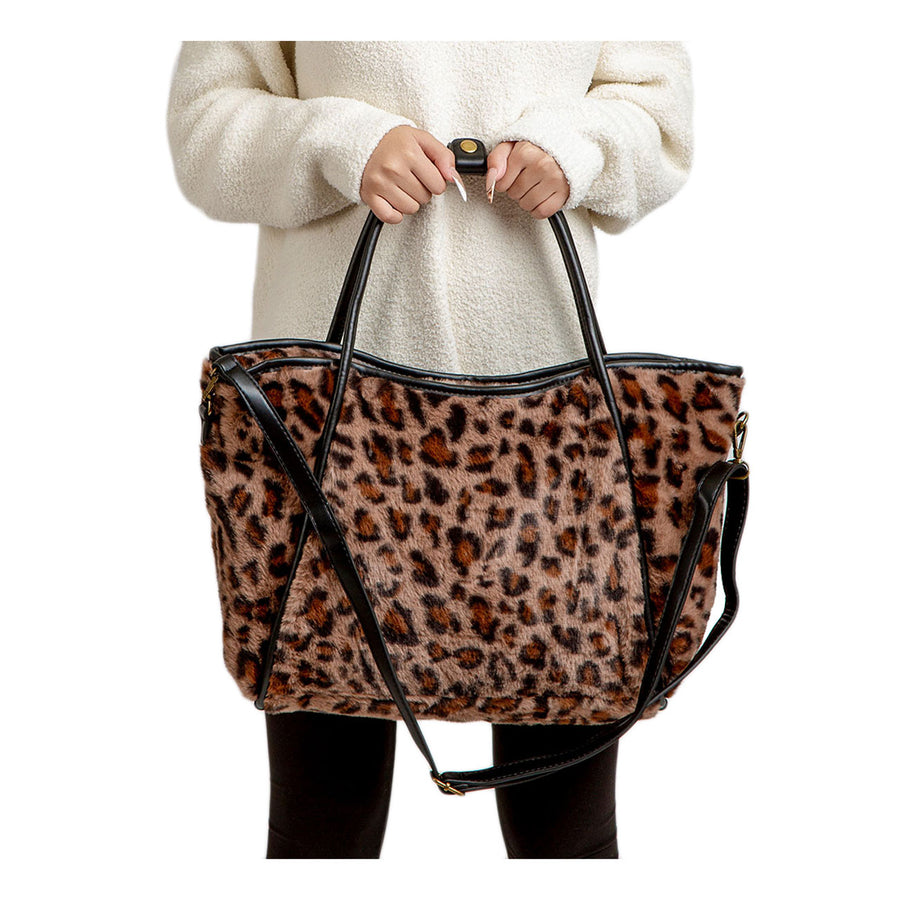 Oversized Leopard Pattern Furry Shoulder Bag