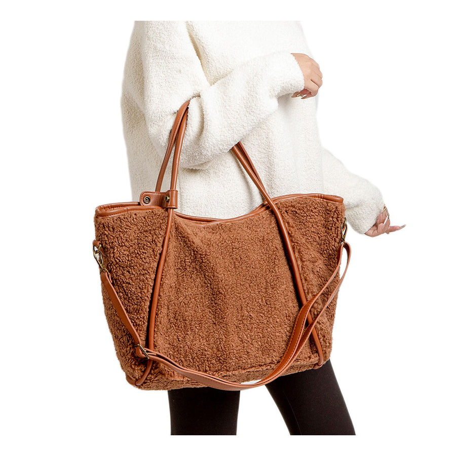 Oversized Camel Sherpa Plain Shoulder Bag