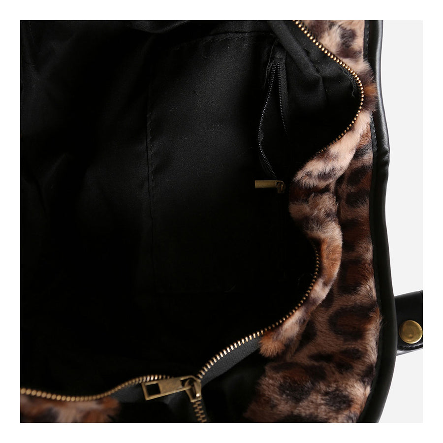 Oversized Leopard Pattern Furry Shoulder Bag