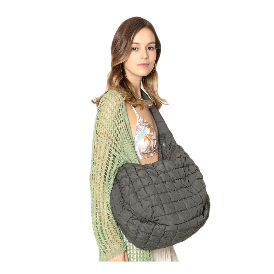 Green Quilted Puffer Shoulder Crossbody Cloud Bag