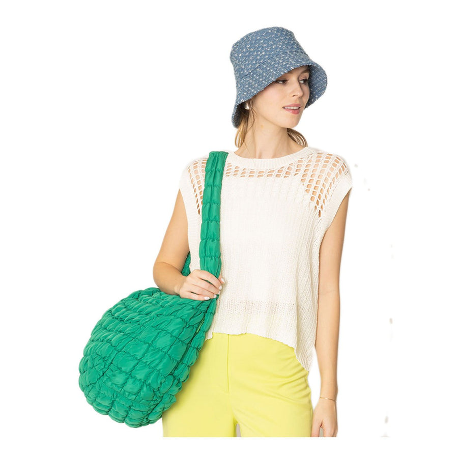 Green Quilted Puffer Shoulder Crossbody Cloud Bag