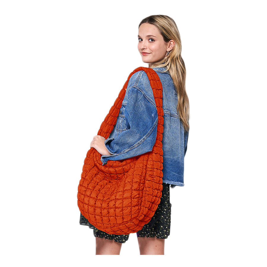 Orange Quilted Puffer Shoulder Crossbody Cloud Bag