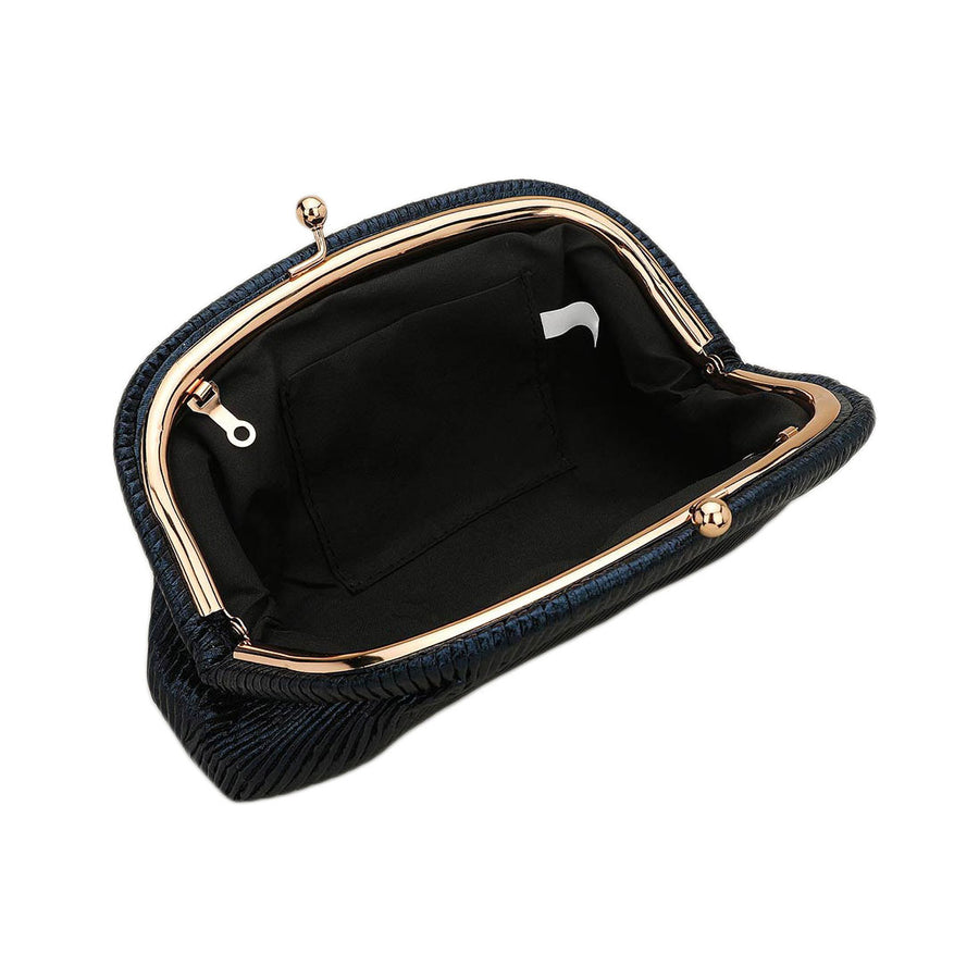 Gold Metallic Pleated Half Moon Shape Evening Clutch Bag