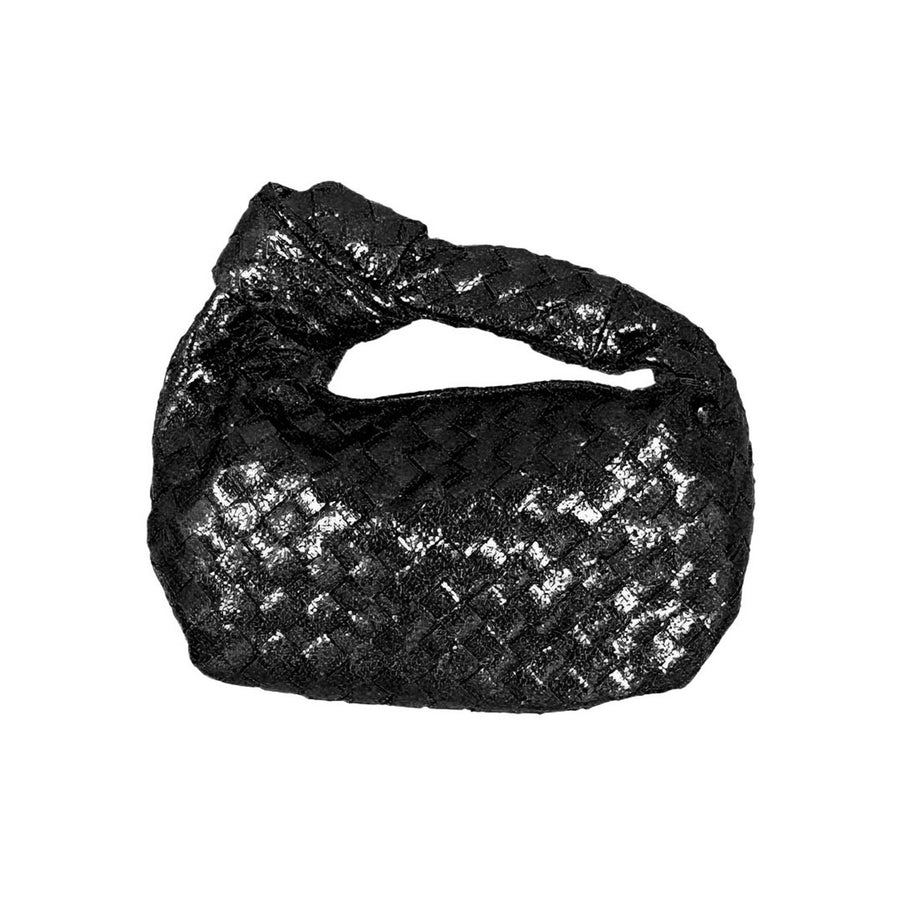 Metallic Black Woven Knot Handle Bag