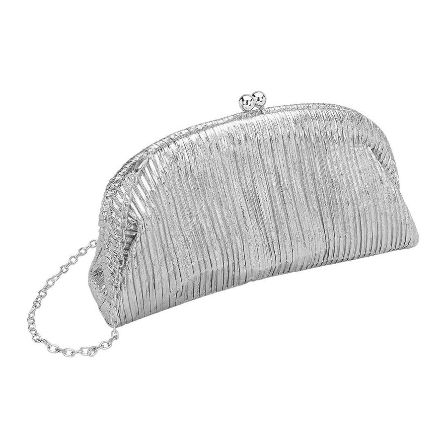 Gold Metallic Pleated Half Moon Shape Evening Clutch Bag