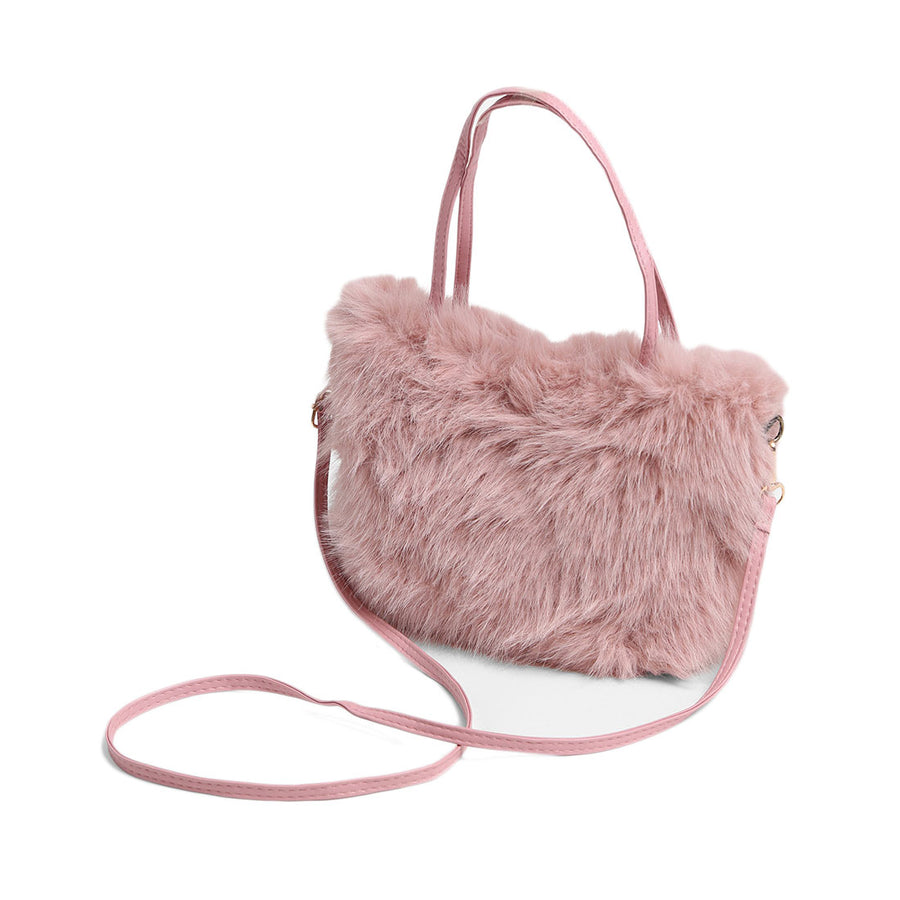 Pink Faux Fur Mini Crossbody Bag