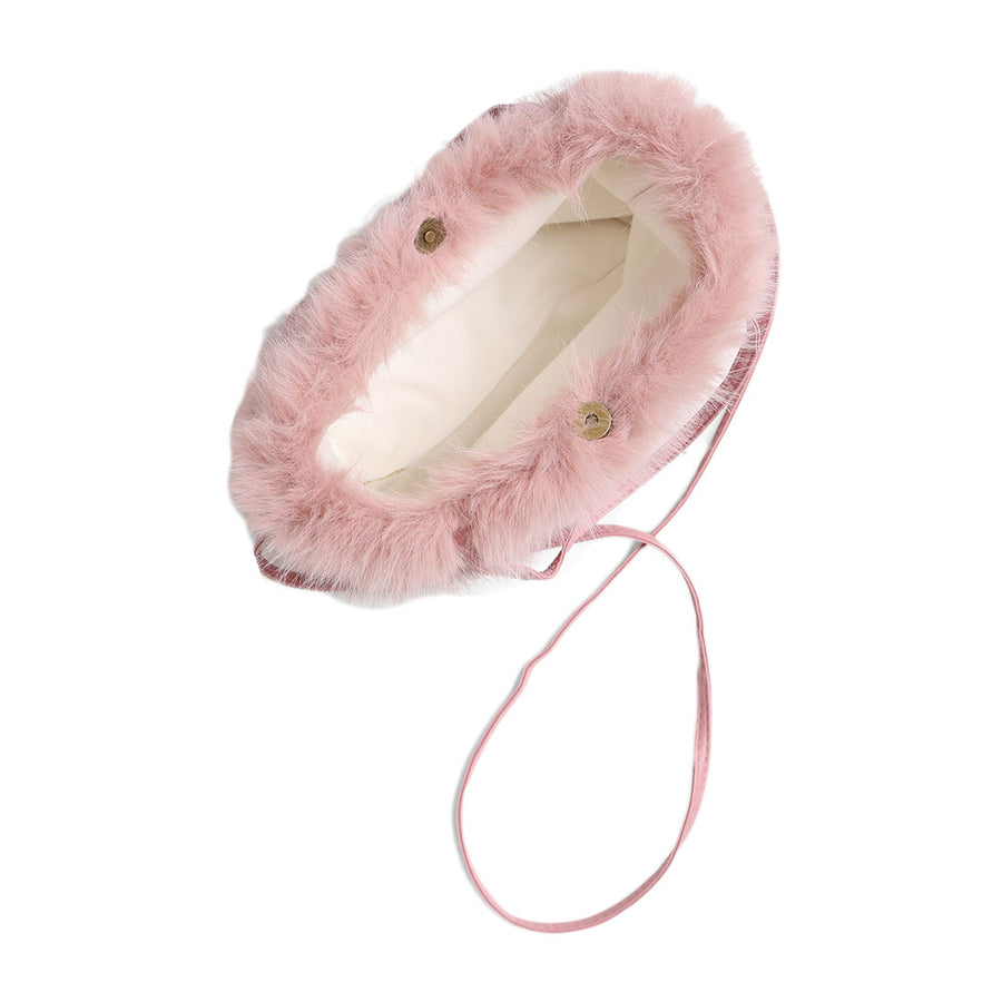 Pink Faux Fur Mini Crossbody Bag