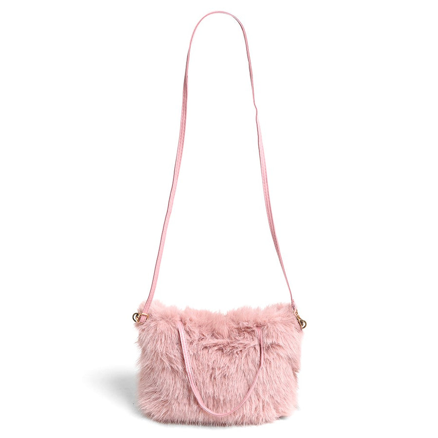 Pink Faux Fur Mini Crossbody Bag