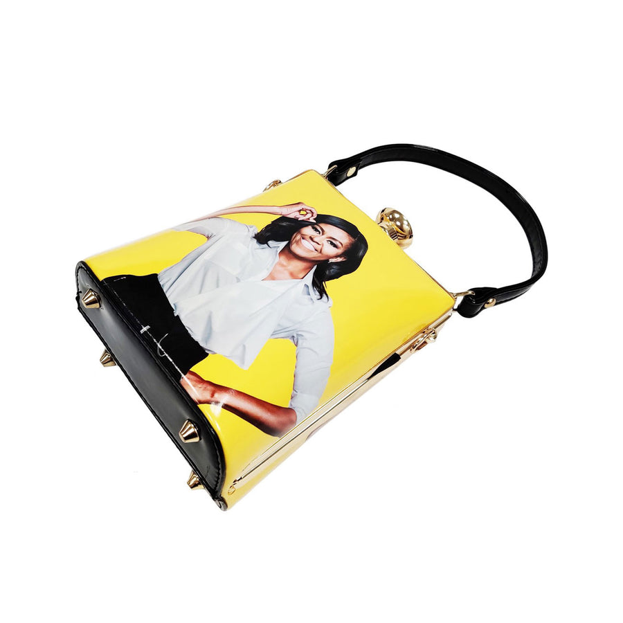 Vibrant Yellow Michelle Obama Rhinestone Top Handle Bag