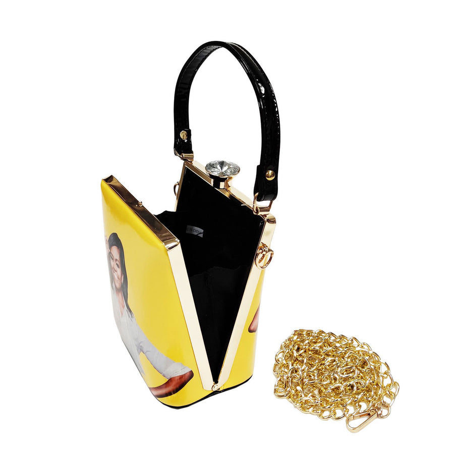 Vibrant Yellow Michelle Obama Rhinestone Top Handle Bag