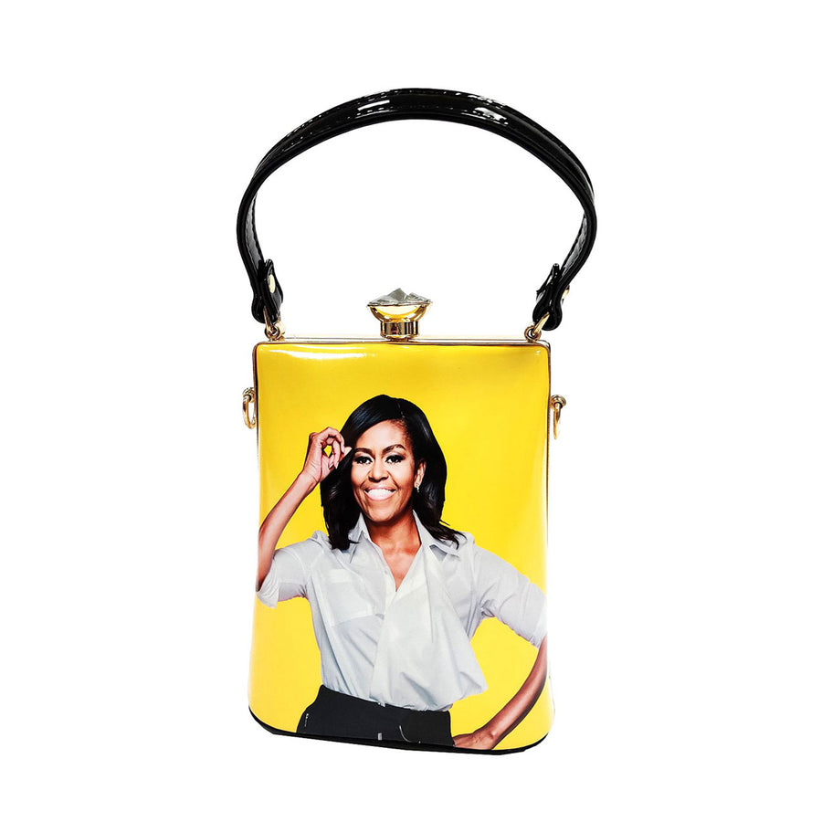 Vibrant Yellow Michelle Obama Rhinestone Top Handle Bag