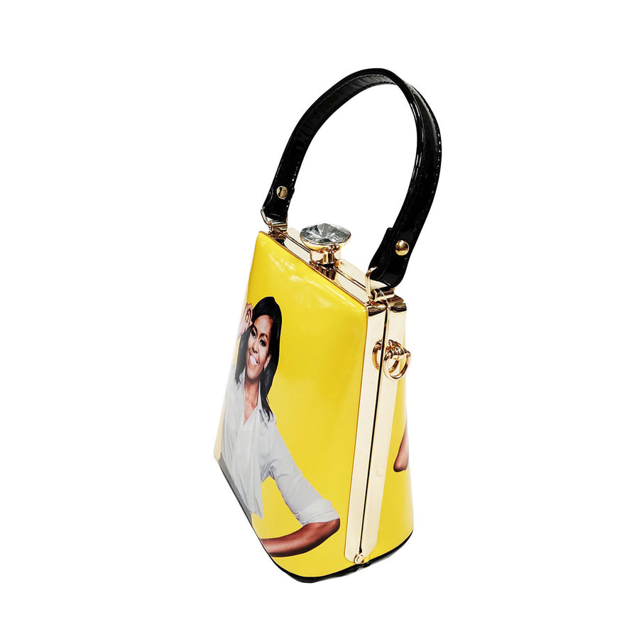Vibrant Yellow Michelle Obama Rhinestone Top Handle Bag