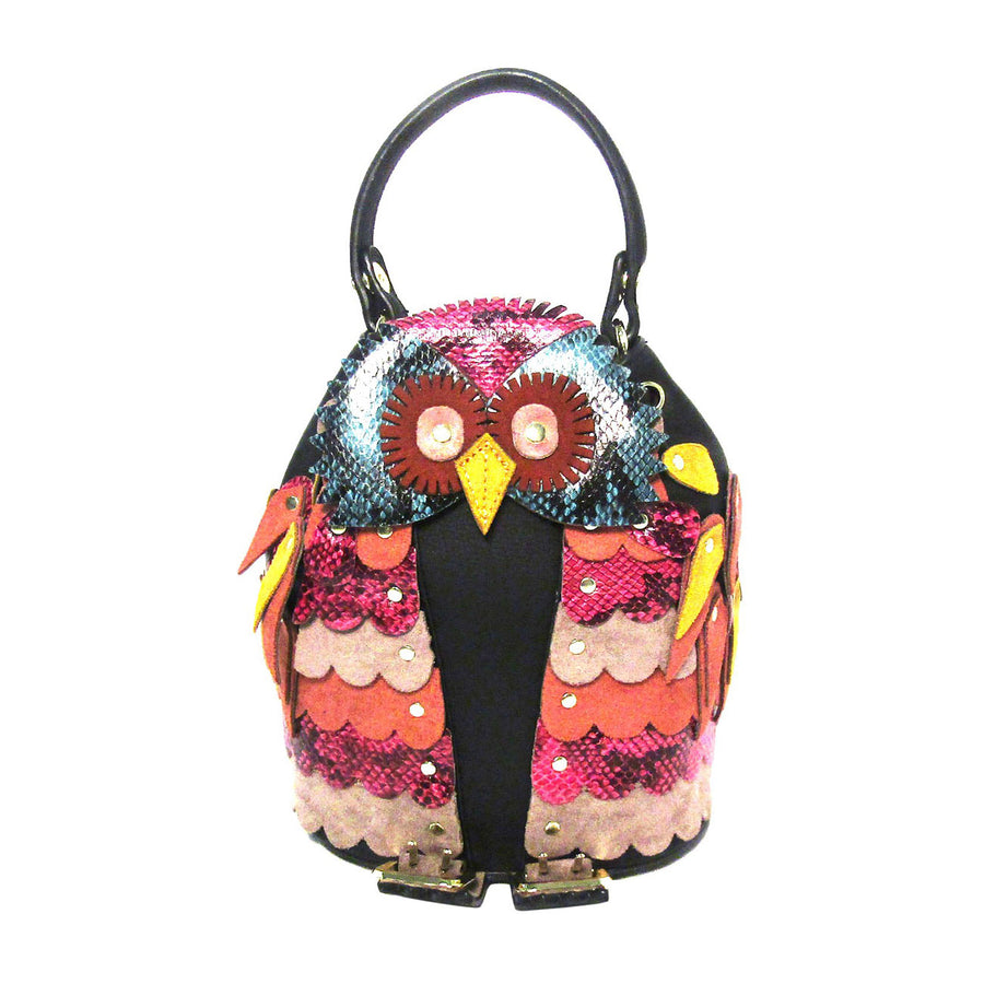 Multi Color Round Eye Owl Bucket Crossbody Top Handle Bag