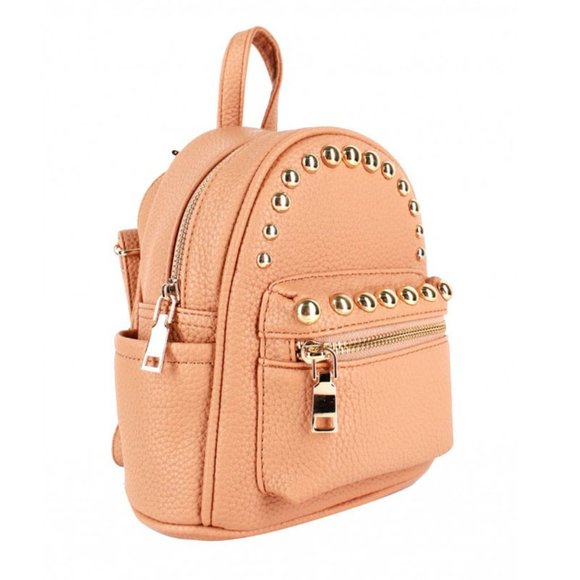 Brown Studs Strap Leather Backpack