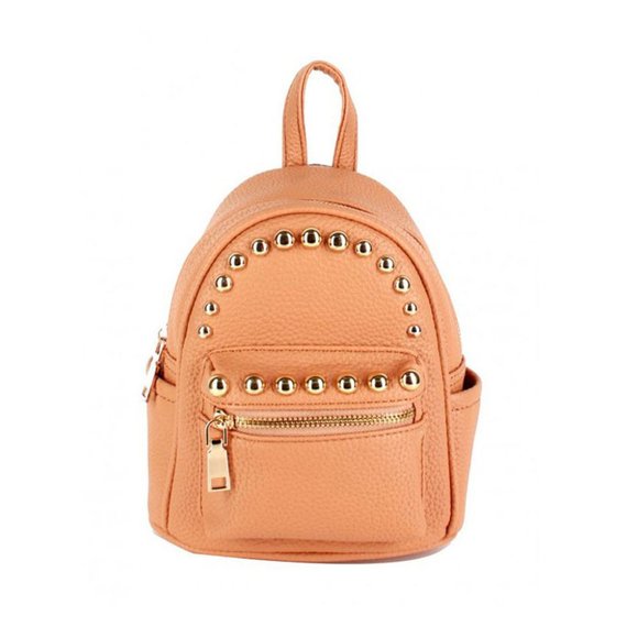 Brown Studs Strap Leather Backpack