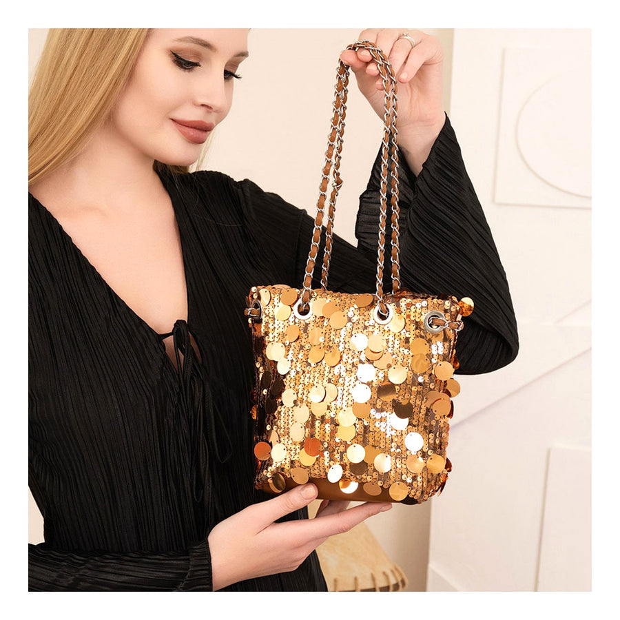 Dazzling Silver Paillettes Disk Sequin Bucket Bag