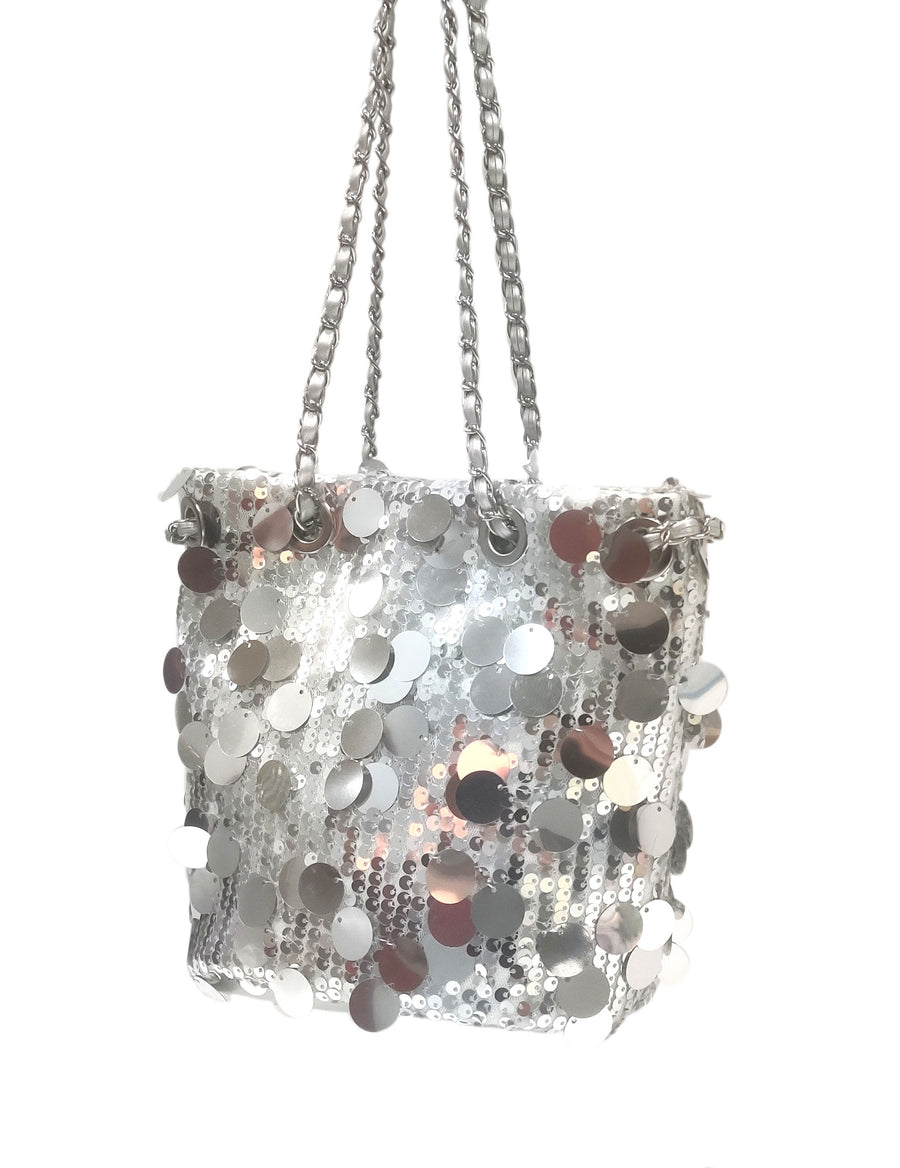 Dazzling Silver Paillettes Disk Sequin Bucket Bag