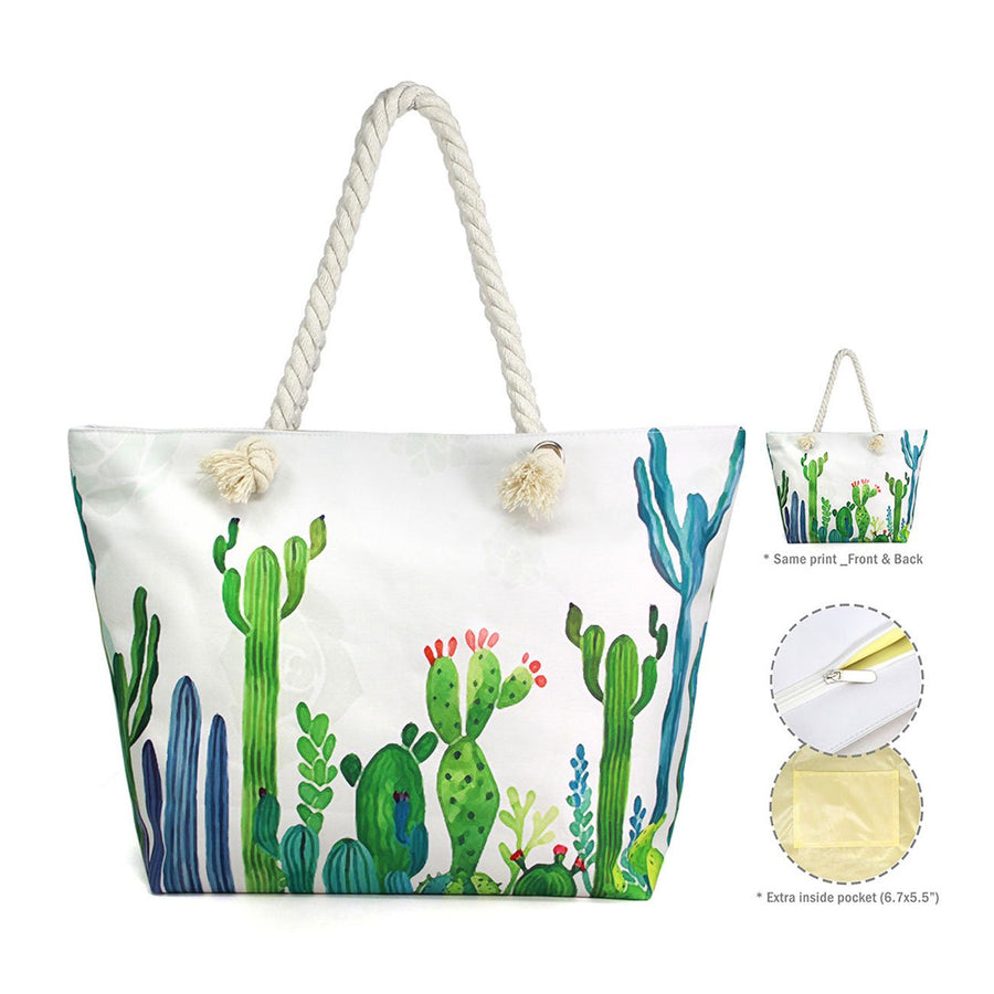Oversize Cactus Print Beach Tote Bag