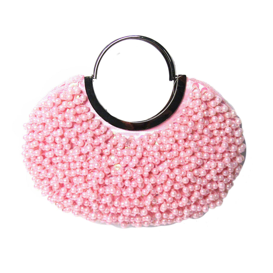 Vintage Pink Pearly Bead Curve Frame Evening Bag