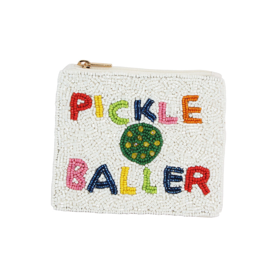 Multi Color Pickleballer Message Seed Bead Mini Pouch Bag
