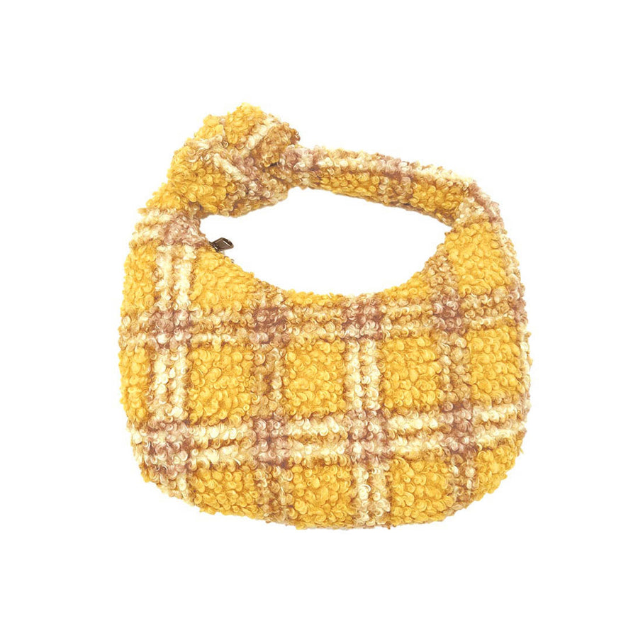 Soft Mustard Plaid Check Sherpa Knot Bag