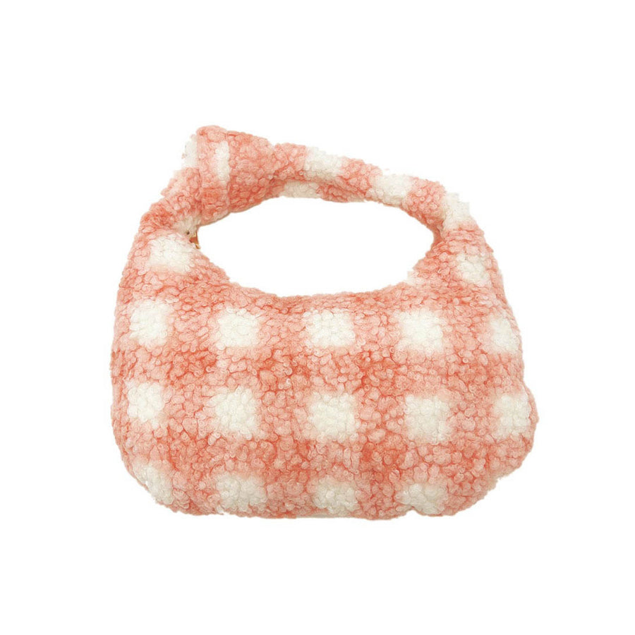 Soft Mustard Plaid Check Sherpa Knot Bag